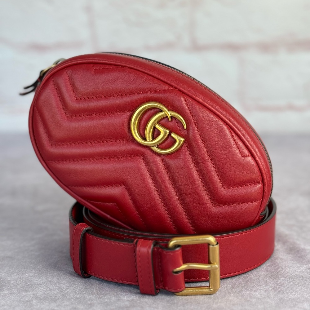 Gucci Marmont Matelasse Red Leather Fanny Waist Bag